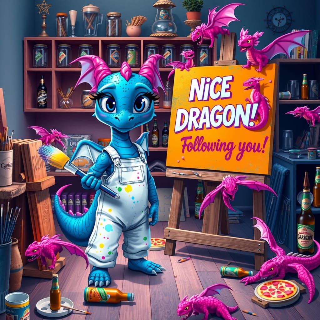 An adorable humanoid baby neon blue dragon, with (giant expr...