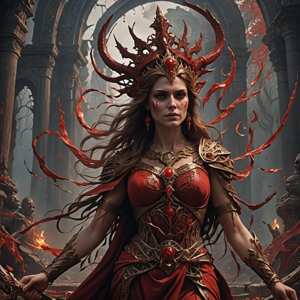 Rebecca as Goddess of Death in Red