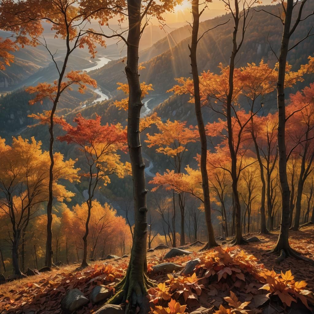 Autumn Valley Sunset: Hyper-Realistic Landscape Photography