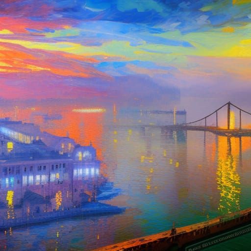San Francisco Cityscape in Neo-Impressionist Style