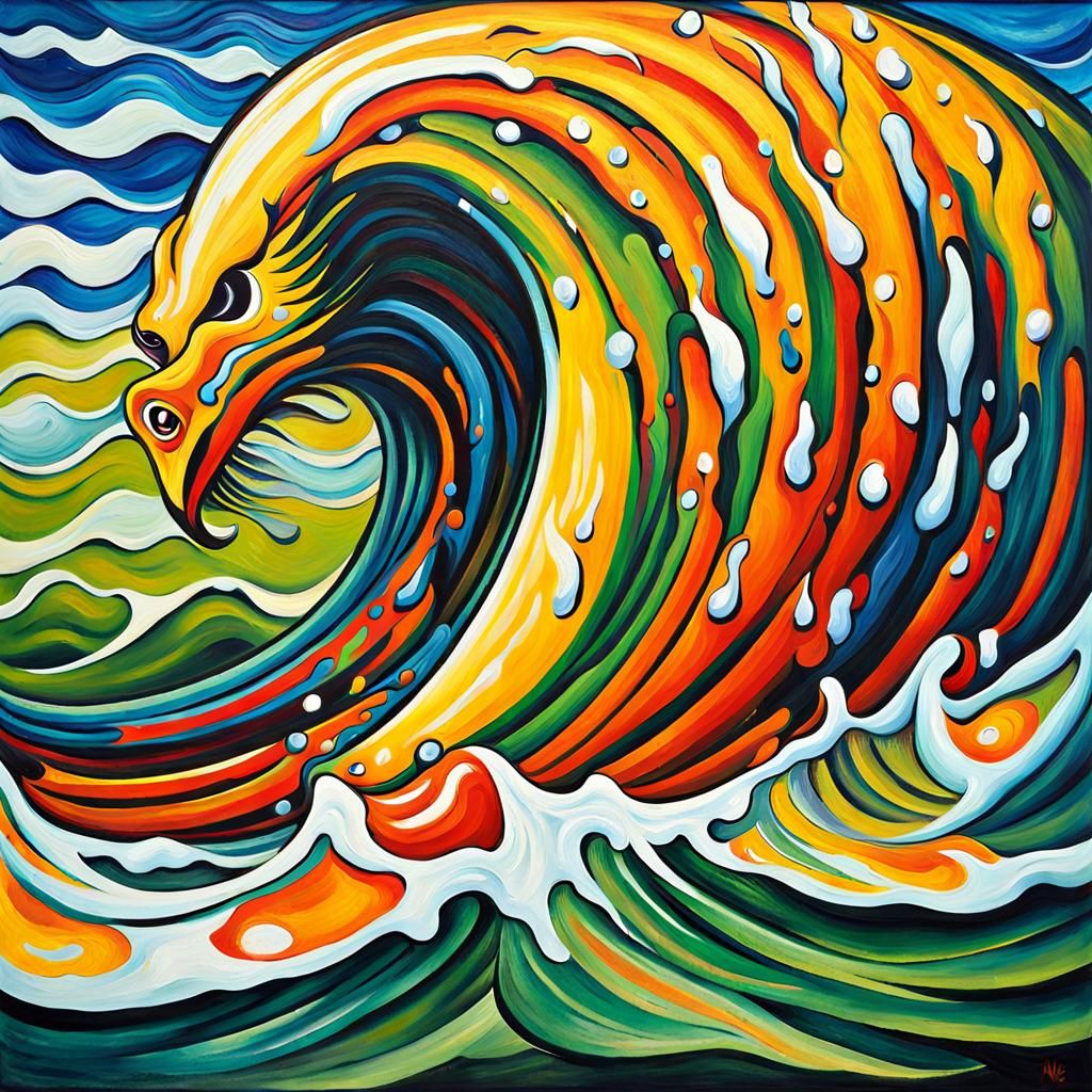 Monster Wave in Abstract Expressionist Oil Painting
