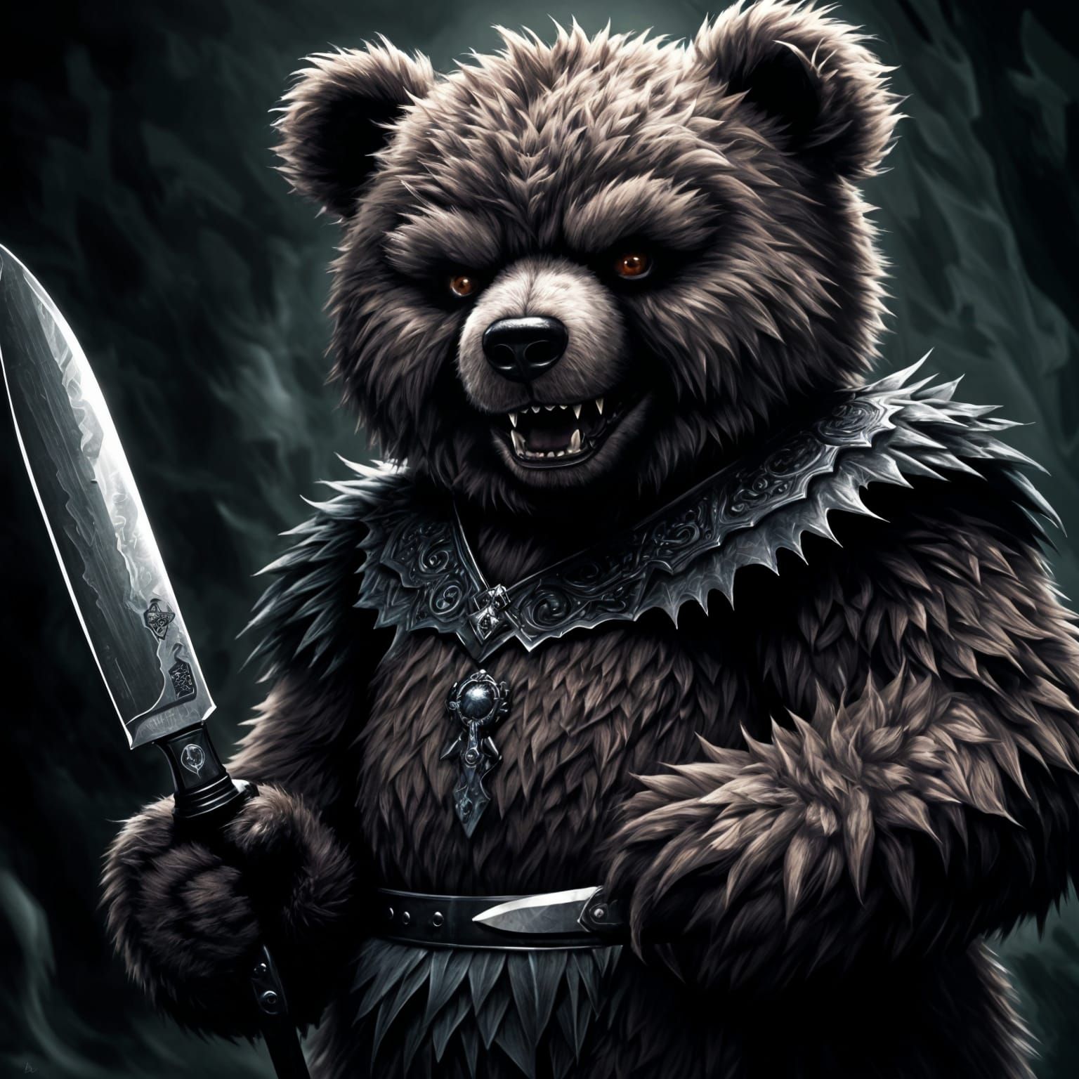 Evil Teddy Bear with Knife and Wicked Smile