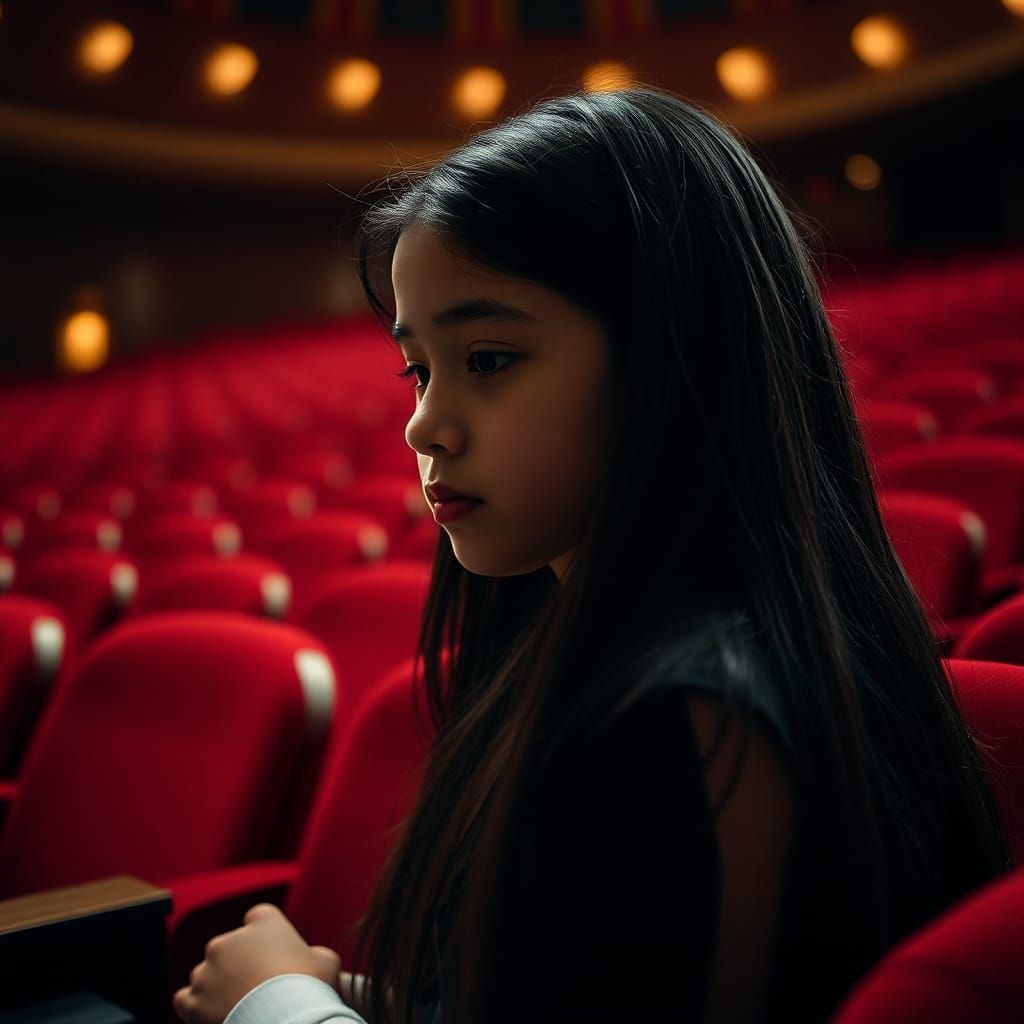 Girl Alone in Empty Theater in Cinematic Style