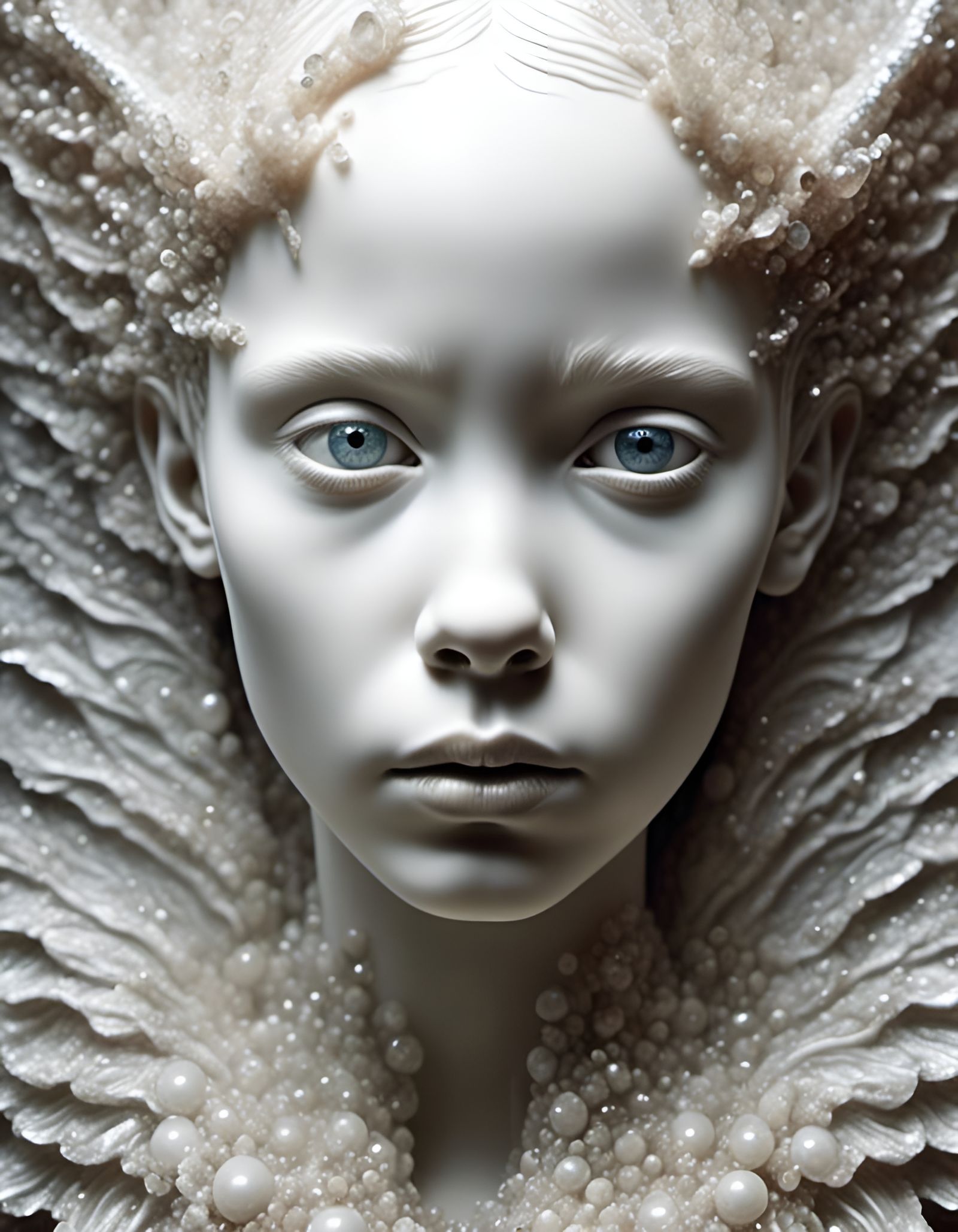 Hyperrealistic Angel Portrait in Crystal Alabaster Style