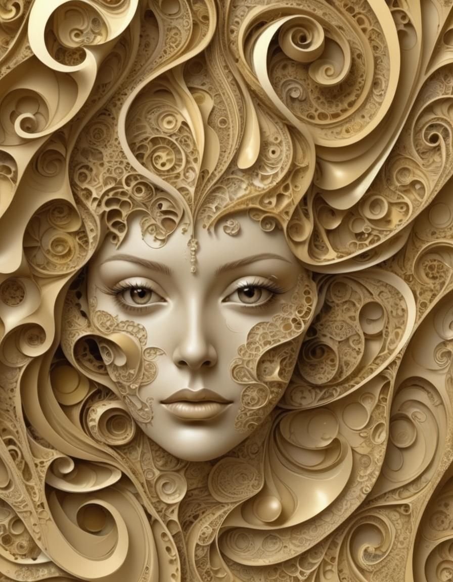Surreal Gold Face of Abstract Shapes