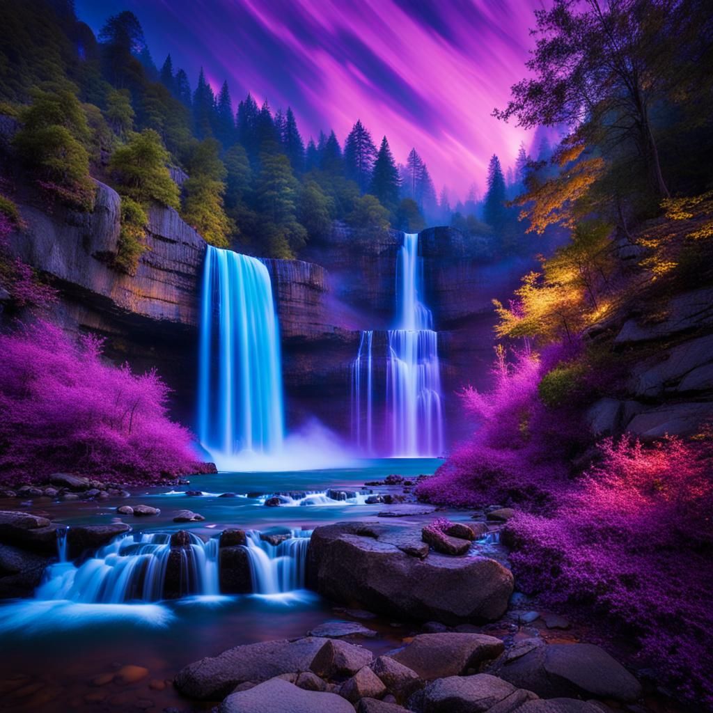 Vibrant Waterfall Cascades in Radiant Colors