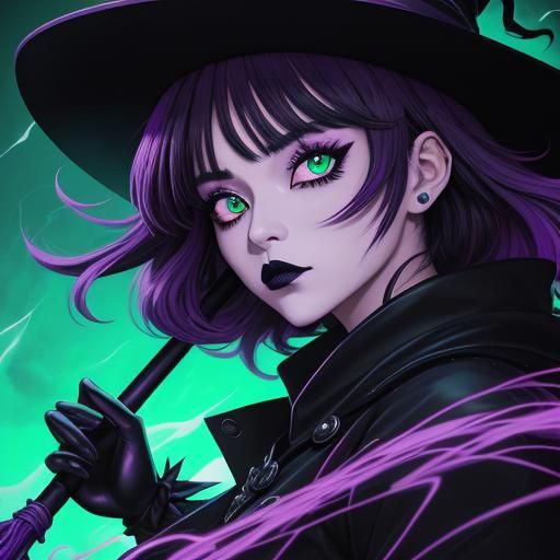 Cute Goth Witch in 80s Anime Style