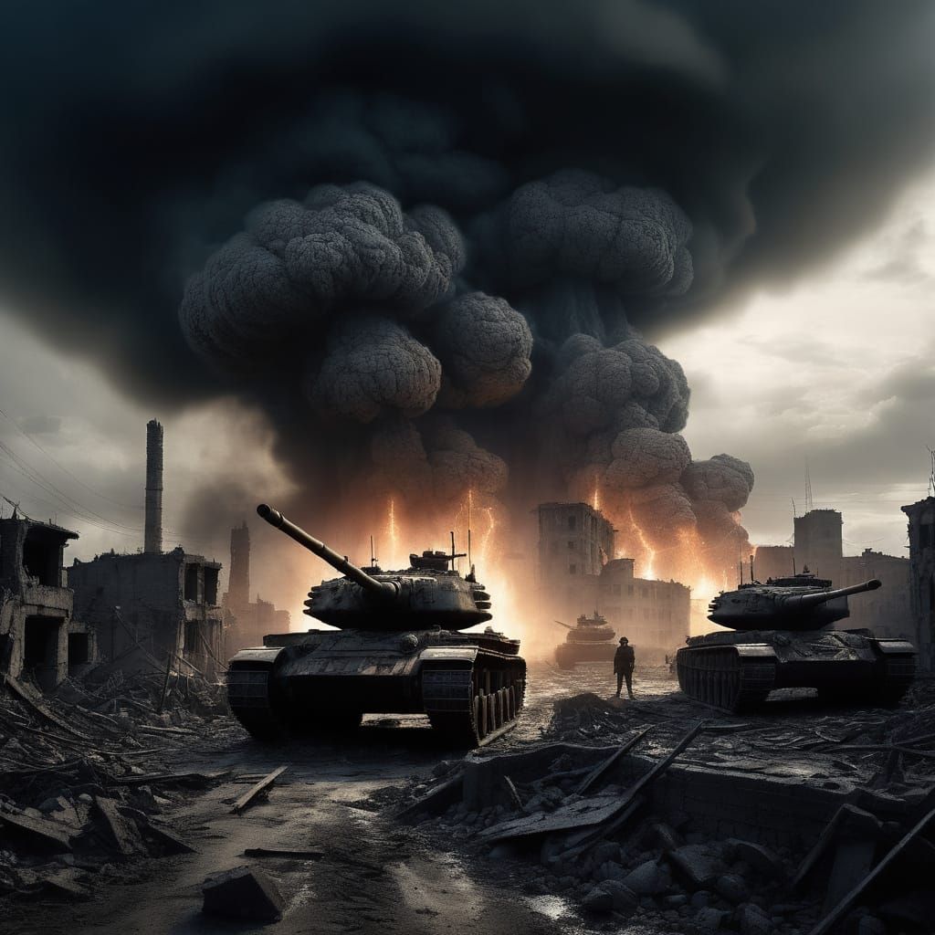 Dystopian Cityscape in Ominous Haze