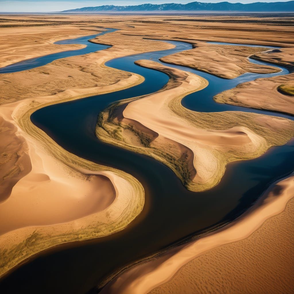 River Through Colorado Dunes in Vibrant Oil Painting Style