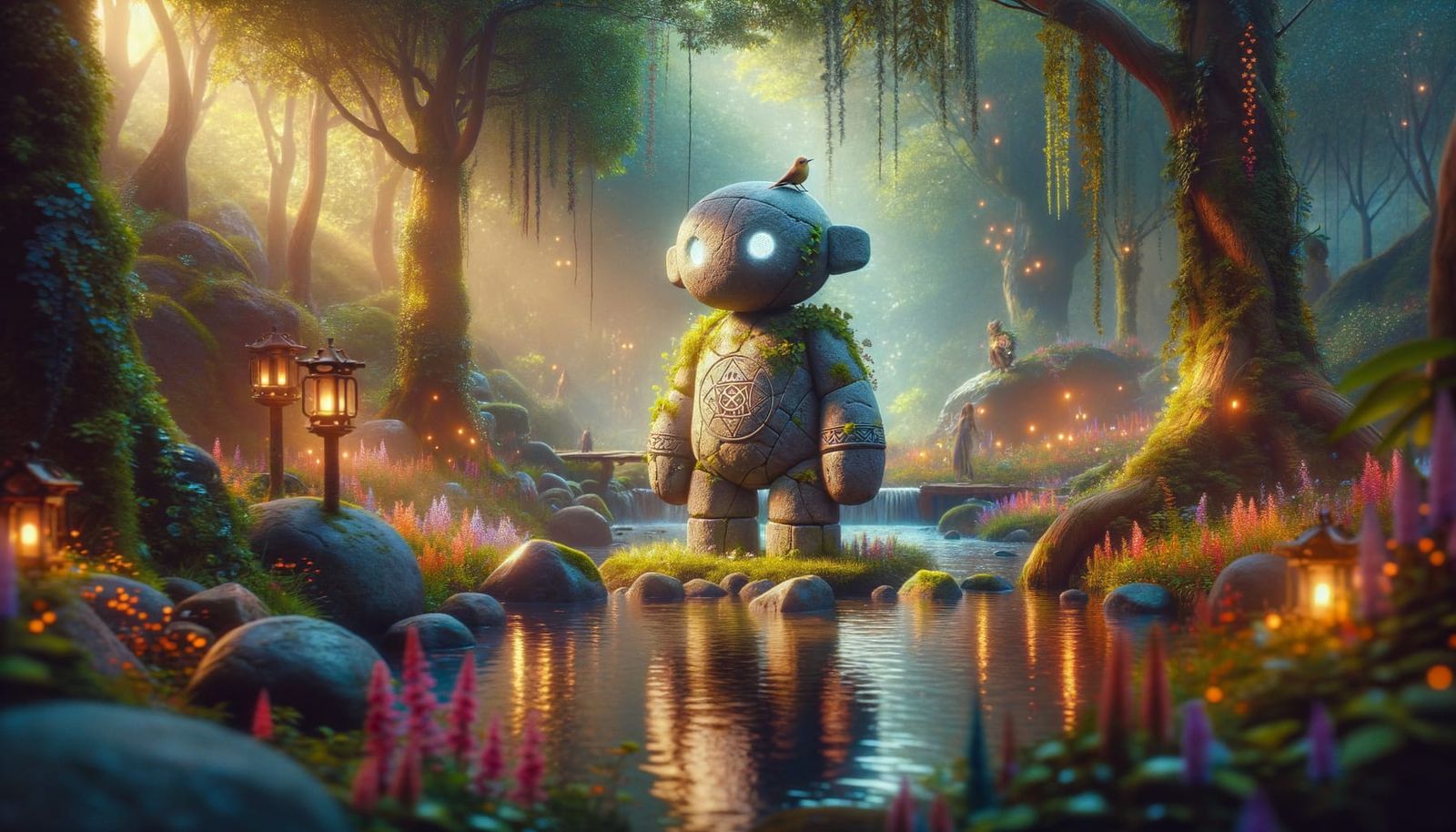 Stone Golem Guardian in Enchanted Fairycore Forest