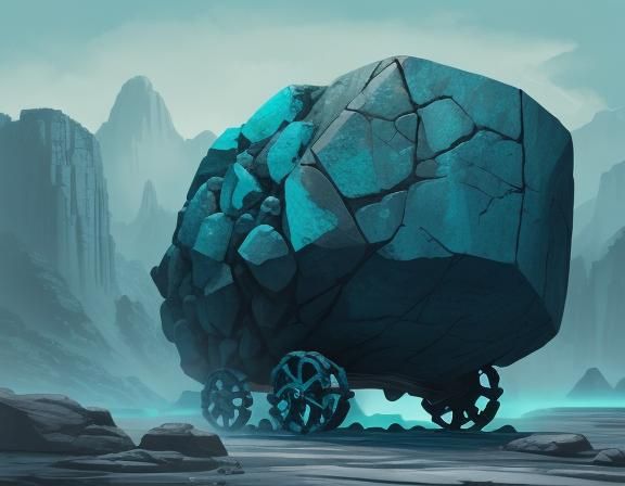 Muscular Manager Moves Boulder in Futuristic Setting