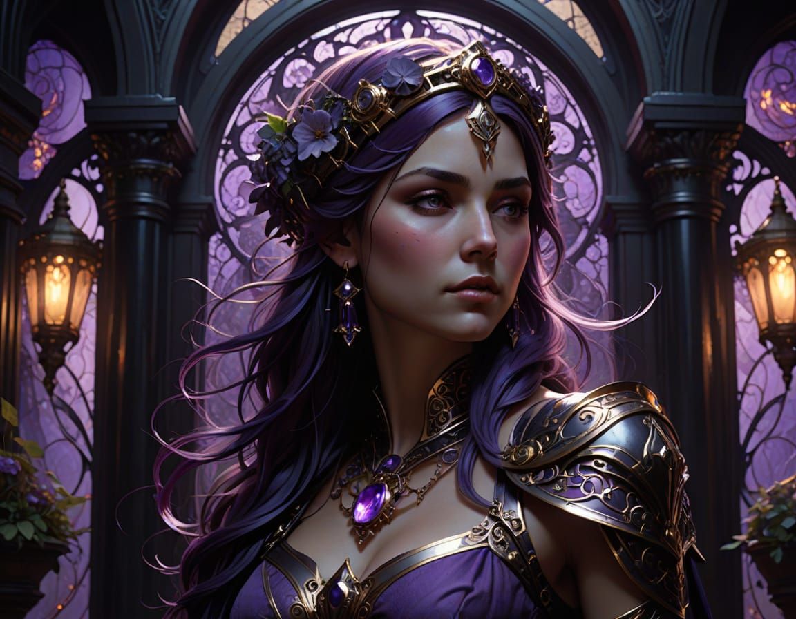 Dark Fantasy Realm in Deep Purple and Black