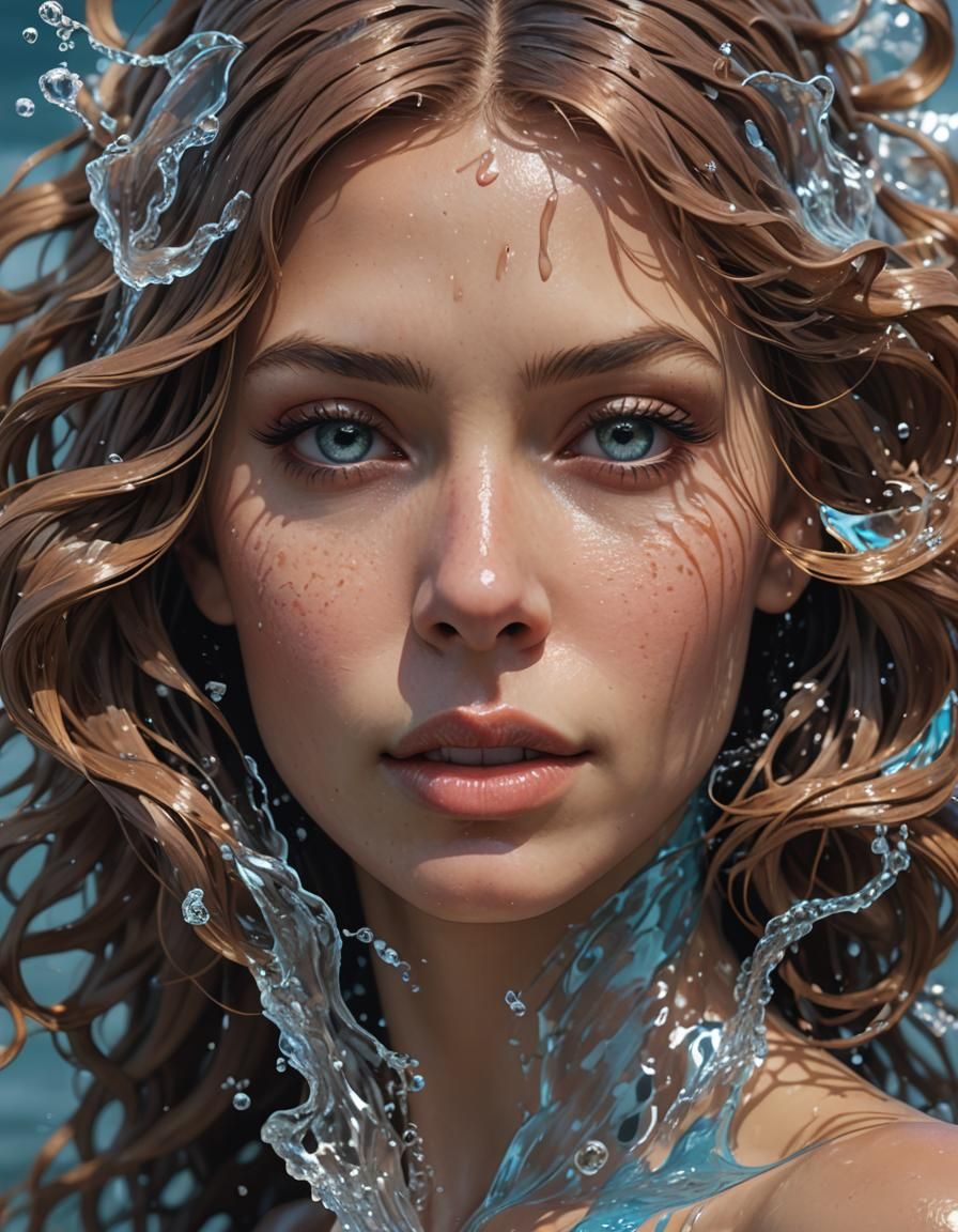 Water Woman Portrait in Hyperdetailed Style