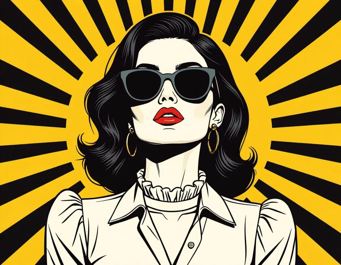 Bold Line Art Woman in Pop-Art Style Poster