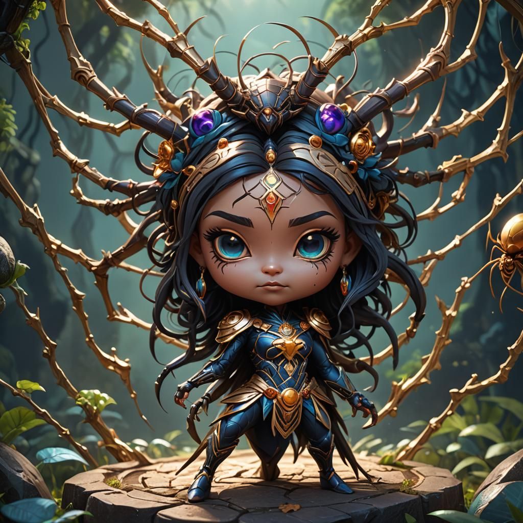 Chibi Spider Goddess in Detailed Matte Painting