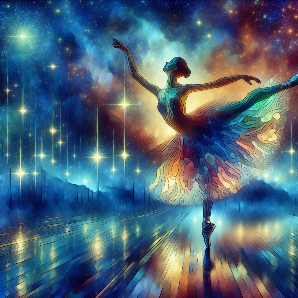 Ballerina Dancing Under Starlit Sky in 3D Illustration