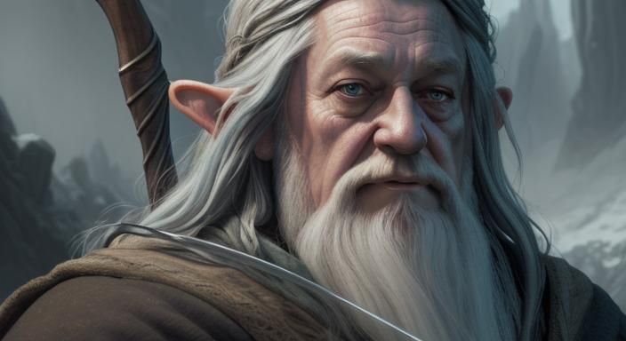 Hobbit and Gandalf on the Shore: Hyperrealistic Art