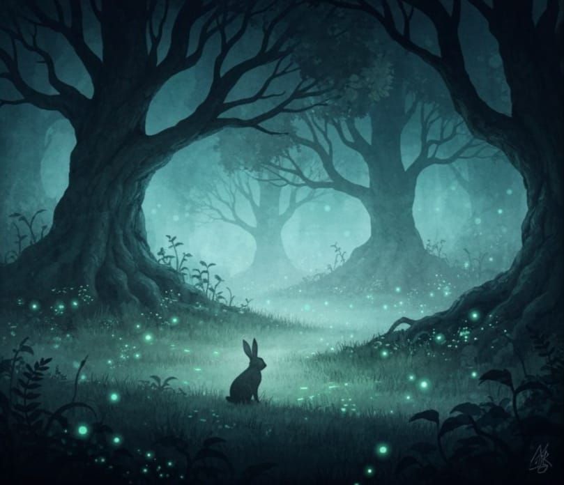Mysterious Rabbit in Misty Garden