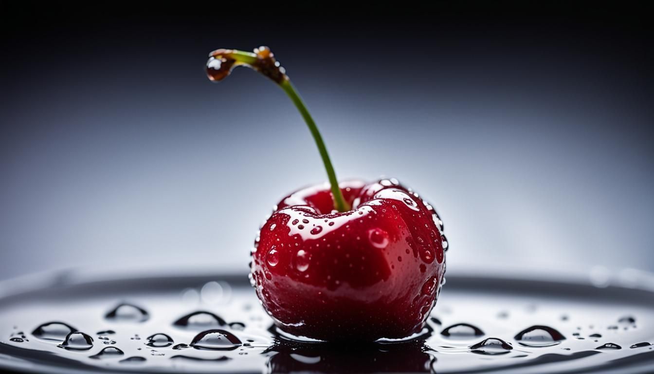 Macro Cherry with Water Droplets, Professional Photography