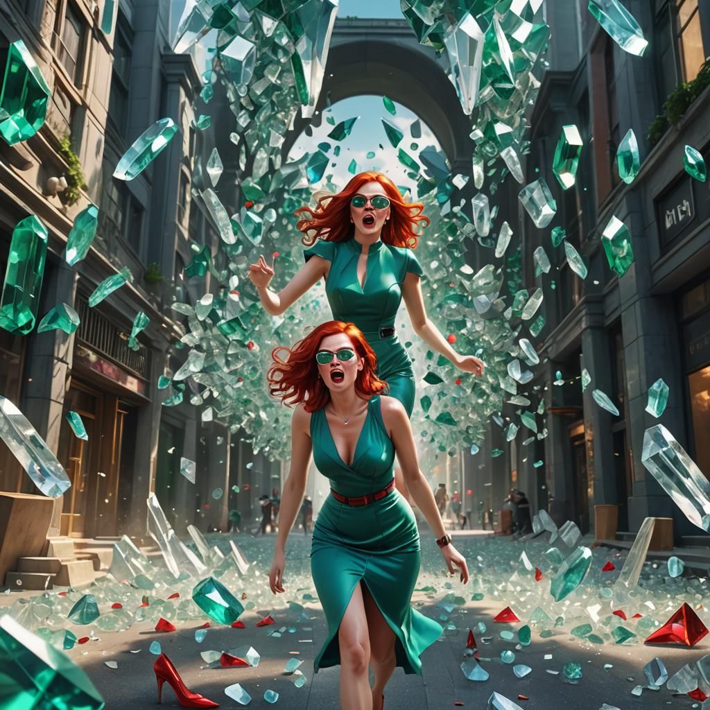 Shocked Redhead in Crystal City: Matte Painting