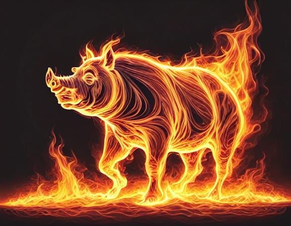 Flaming Pig Firewalks on Hawaii Beach: Surreal Close-Up