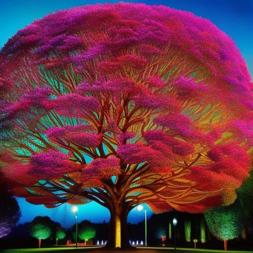 Luminous Tree: Hyperdetailed Gouache Illustration