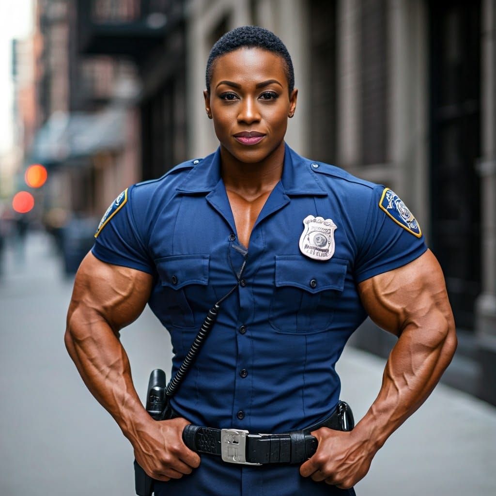 Sculpted Police Officer Exudes Confidence