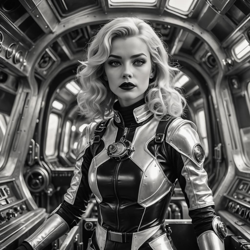 Space Vampire on Retro Starship in 1950s Film Style