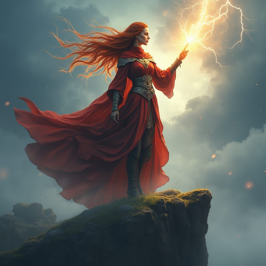 Majestic Storm Sorceress on Windswept Cliff