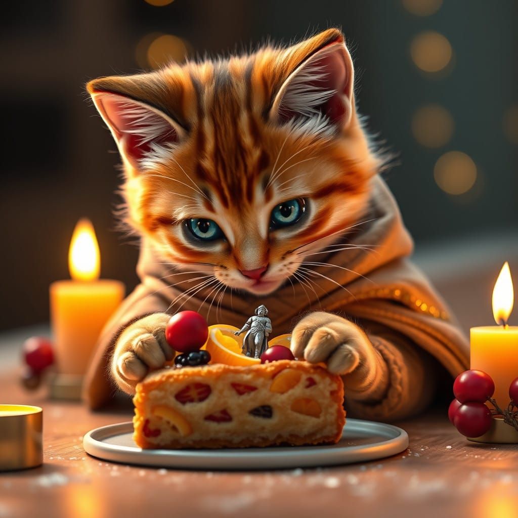 Hyper-real close-up rendition of Kaizen Zephyr, an anthropomorphic male kitten, athletic, Warm Tawny Gold Singapura with...