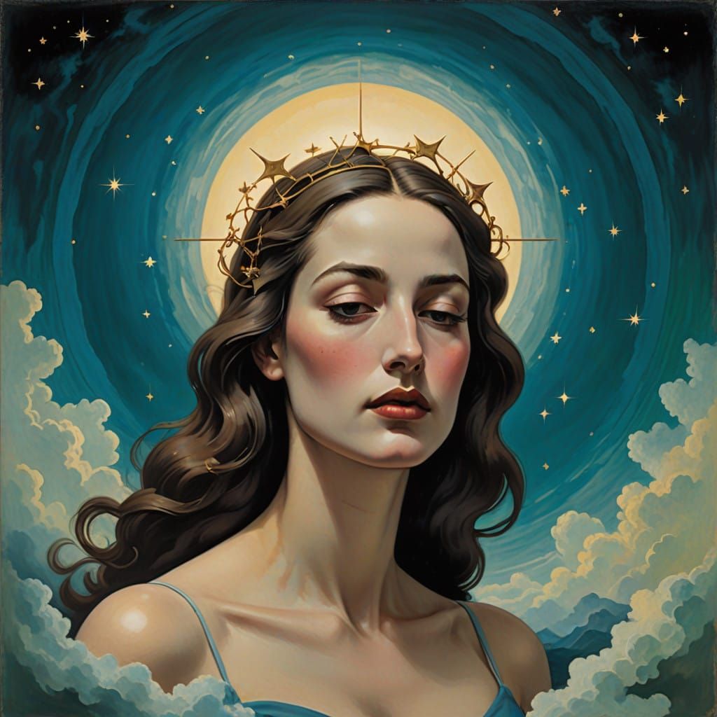 A Serene Goddess Radiates Peace Among Starry Skies