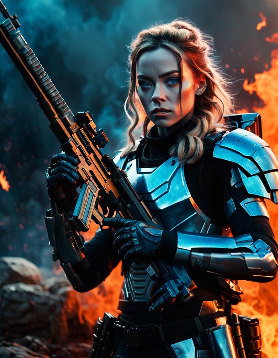 High-Tech Soldier in Combat Armor with Futuristic Rifle