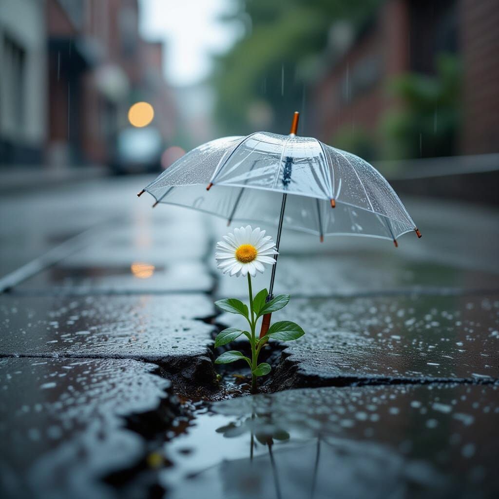 Daisy Sprouts Through Concrete: Urban Nature Photography