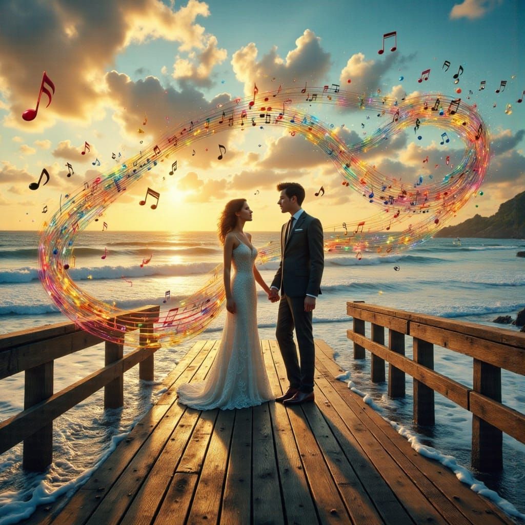 Romantic Ocean Pier Scene in Cinematic Photorealism