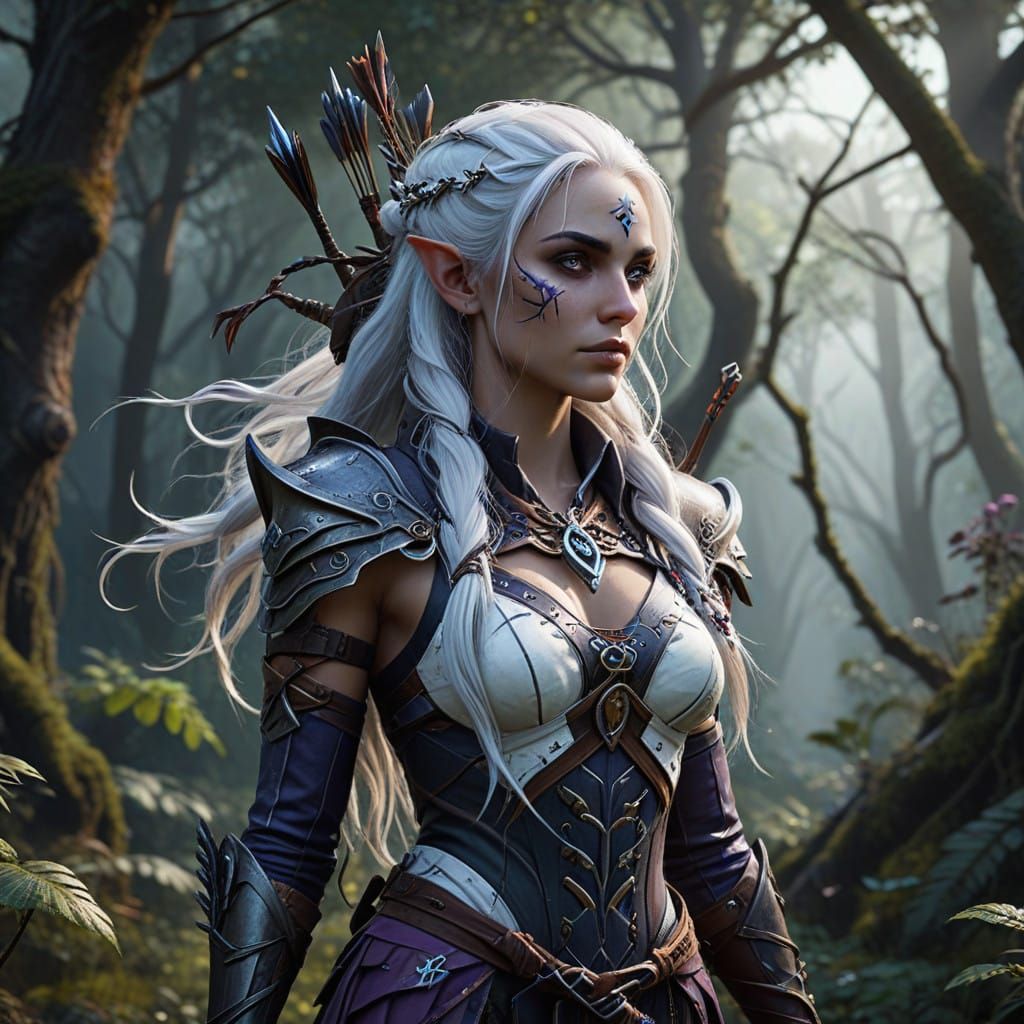 Dark Elf Ranger in Mystical Forest