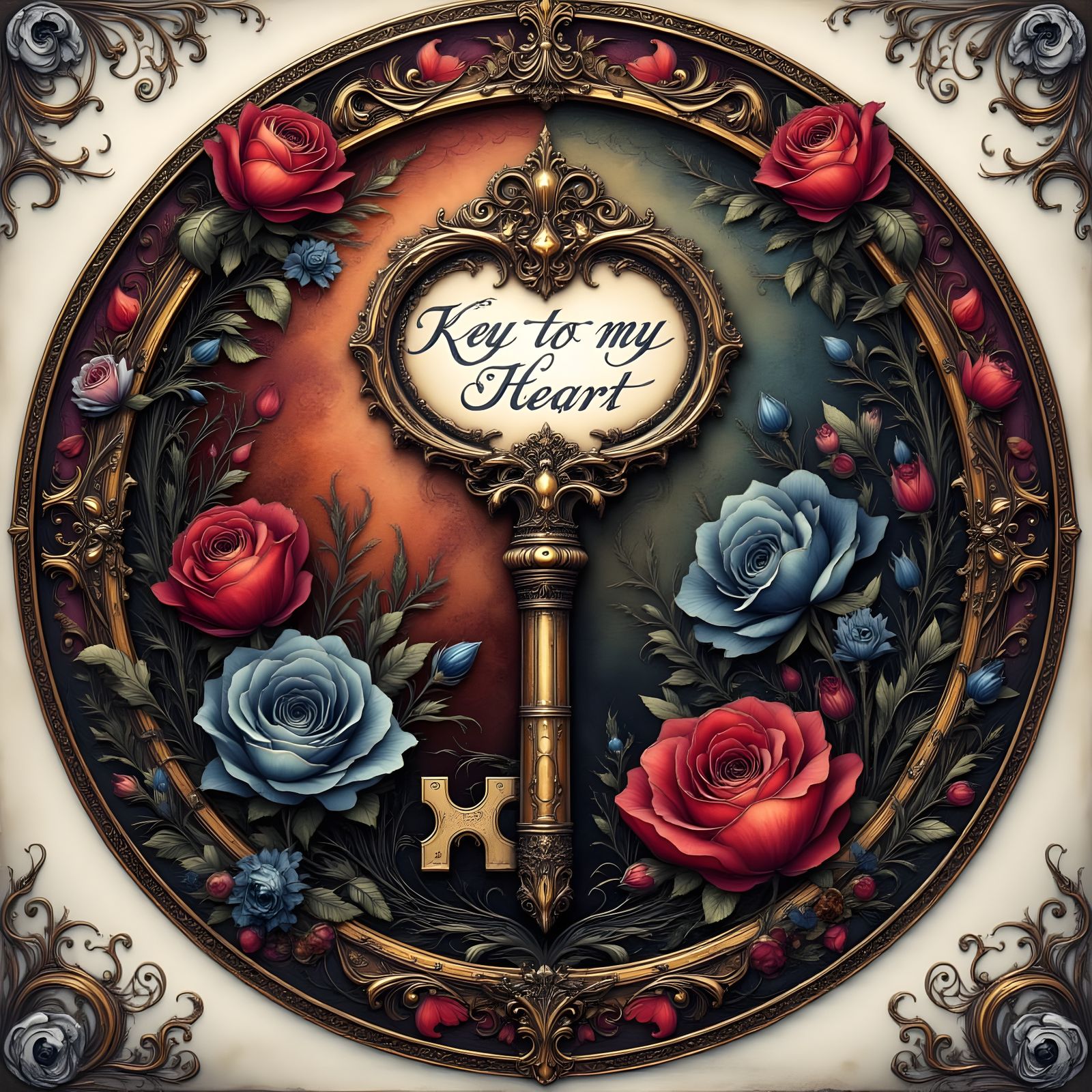 Antique Skeleton Key with "Key to My Heart" Text