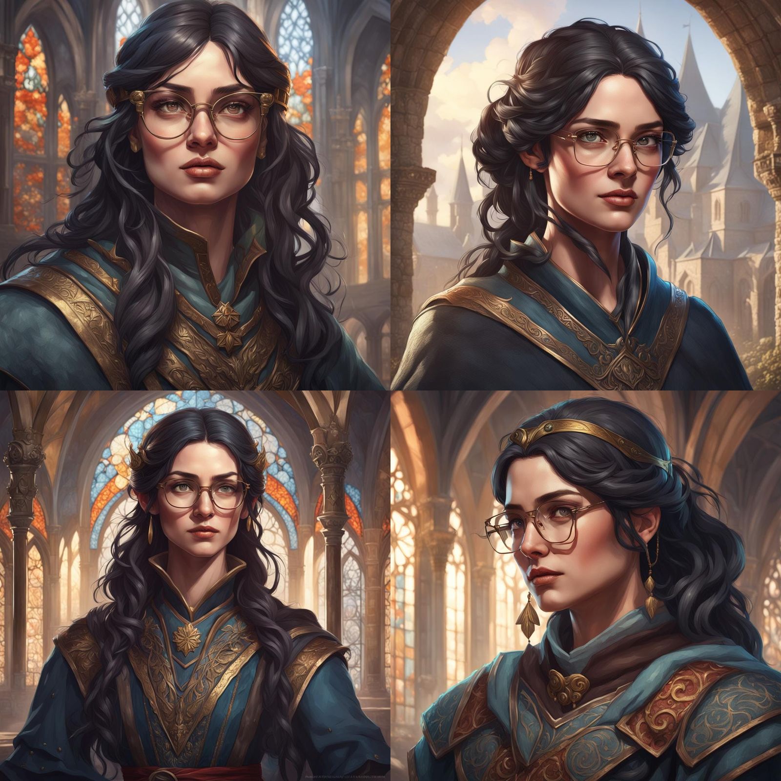Medieval Woman in Glasses, Hyperdetailed Portrait