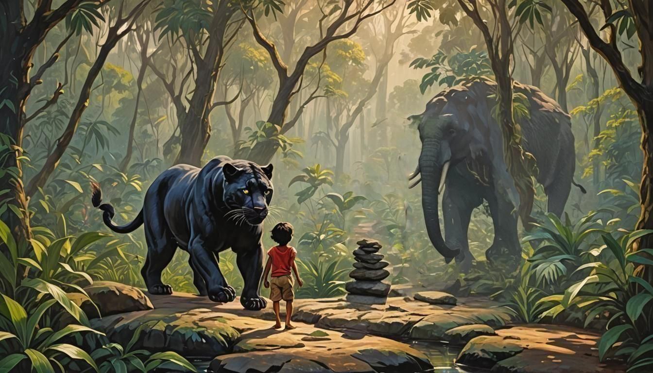 Bagheera' Black Panther, Elephant Colonel Hathi, and Child M...