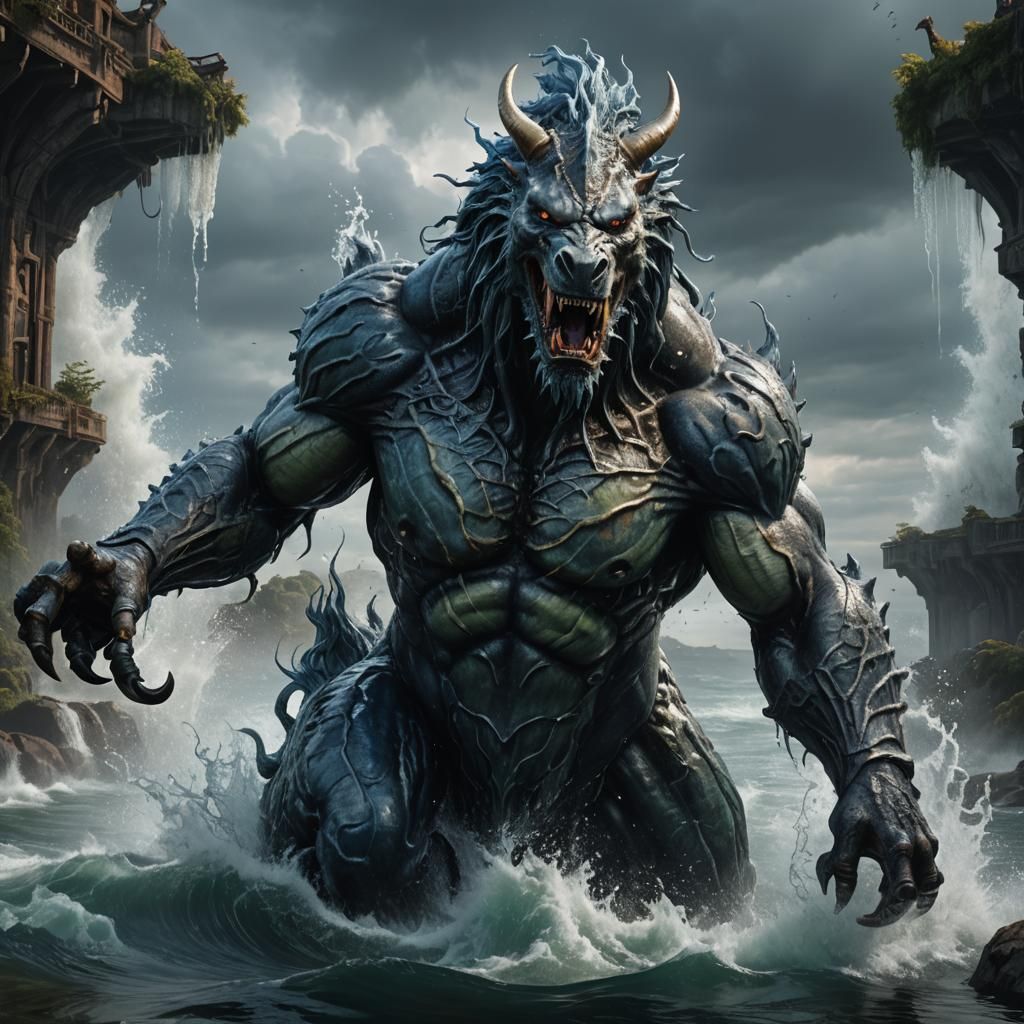 Demonic Water Horse Creature in Detailed Matte Painting