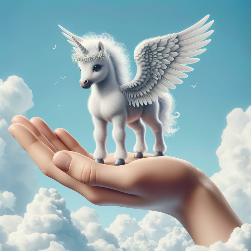 Fluffy Pegasus Foal on Giant Hand