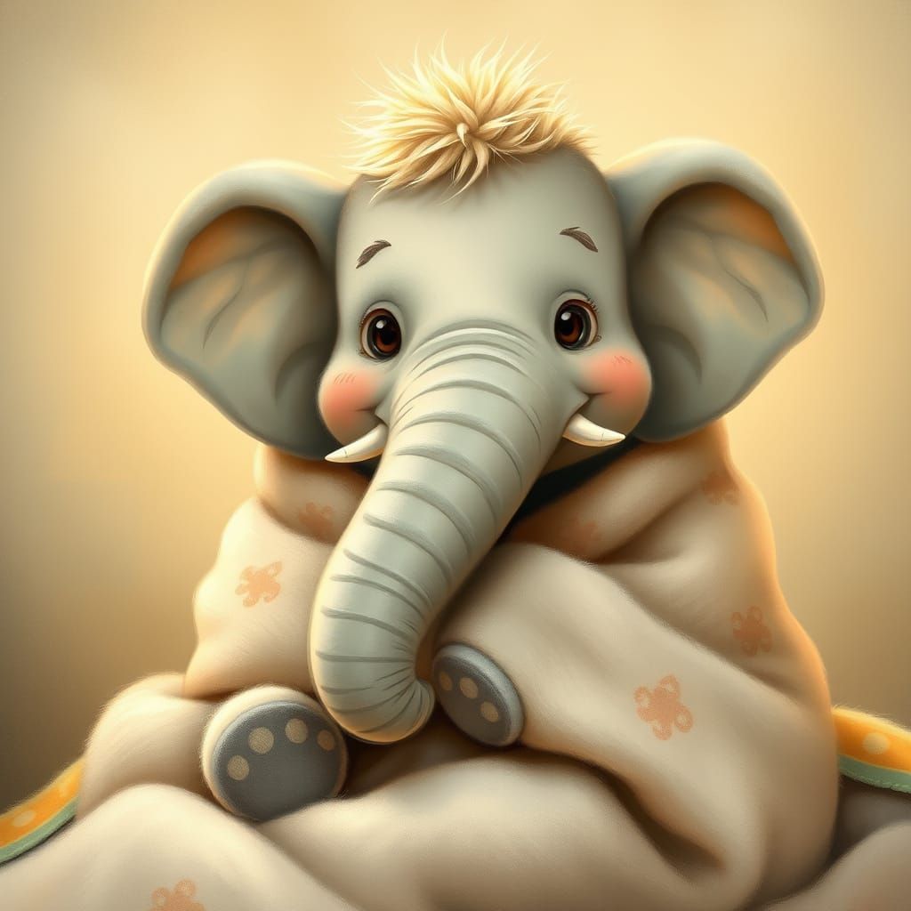 Cozy Elephant in Whimsical Illustration Style