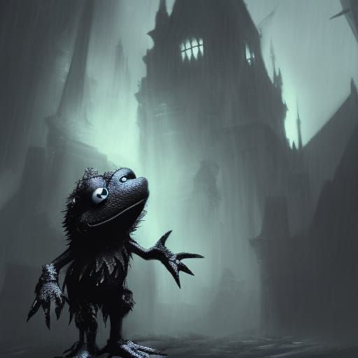 Gothic Elmo and Kermit Dark Fantasy Concept Art