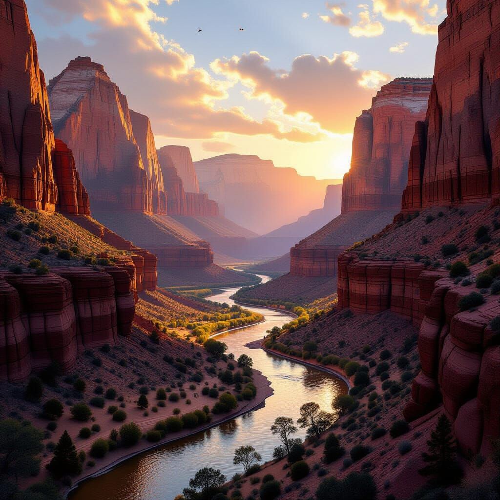 Serene Canyon Landscape with Red Rock Formations