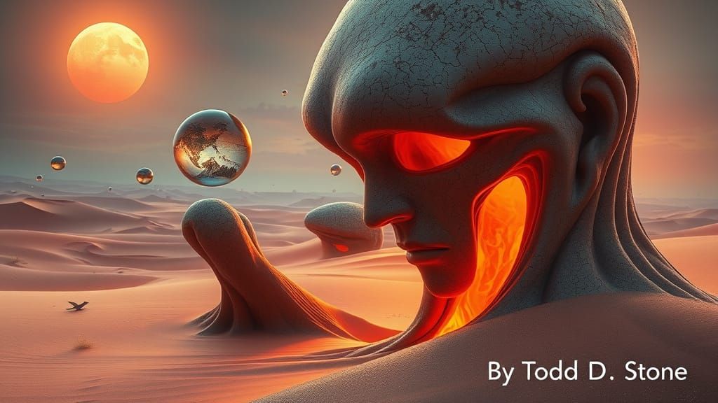 Surreal Dreamscape Portrait with Floating Orbs