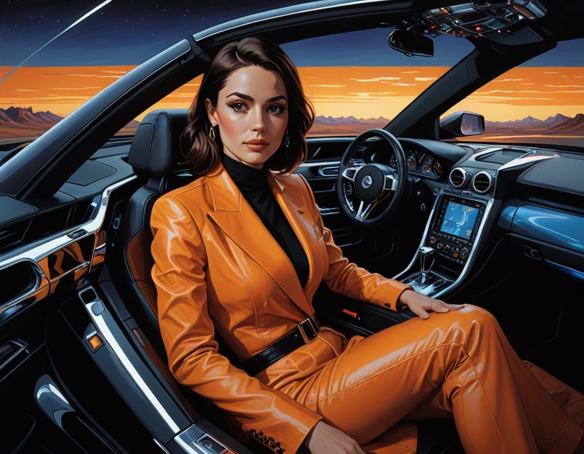 Sleek Luxury Car Interior in Golden Glow