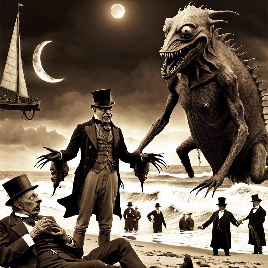 Sepia Photo: Lovecraftian Monster at the Seaside