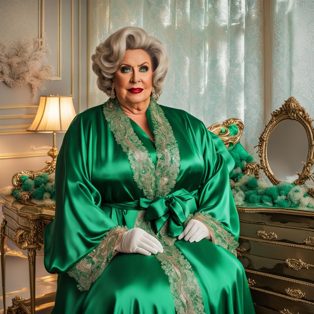 Voluptuous Woman in Emerald Green: A Surreal Black and White...