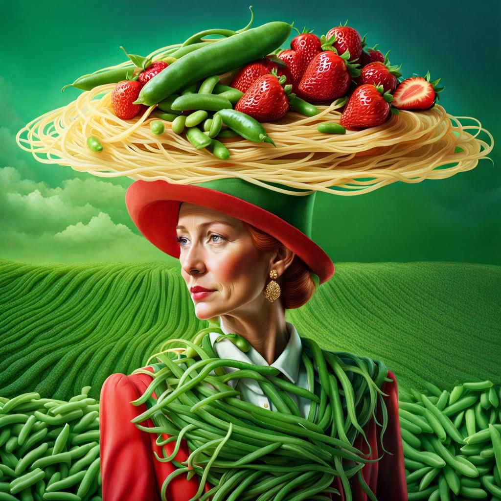 Surreal Food Fashion: Readhead Lady in Spaghetti Shirt