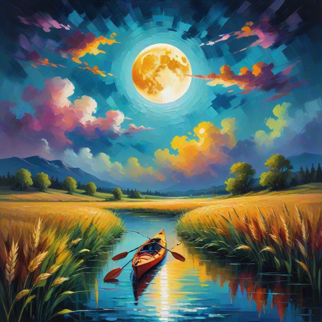 Serene Lake and Rainbow Wheat Oil Painting
