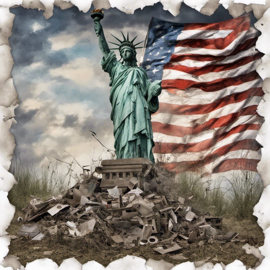 Apocalyptic Statue of Liberty in Impressionist Style